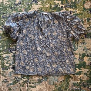 Blue floral top with puff sleeves